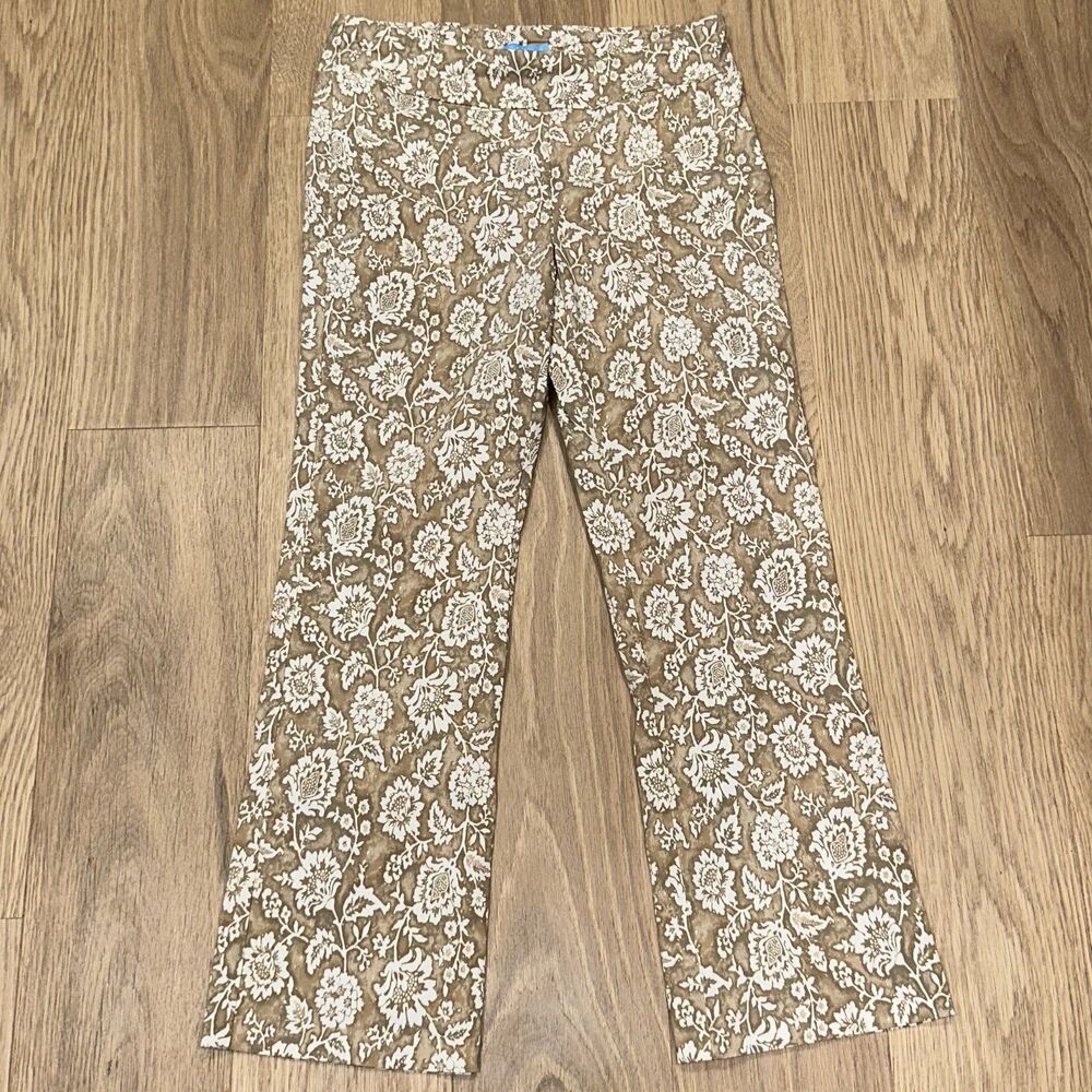 J McLaughlin Dress Capri Pants Floral Pattern Beige Womens Size 6 Stretch